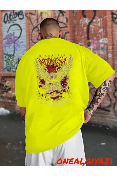 oneagılyazı تي شيرت كبير الحجم مطبوع عليه ظهر النسر الإندونيسي