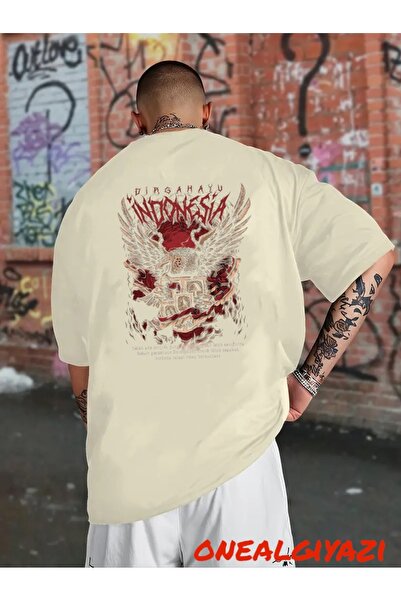 oneagılyazı تي شيرت كبير الحجم مطبوع عليه ظهر النسر الإندونيسي