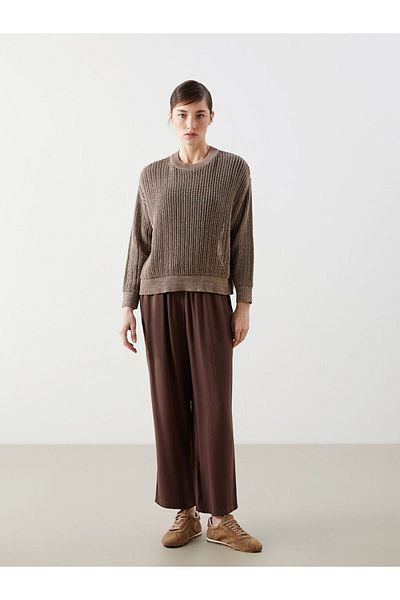 LC Waikiki Lcw Crew Neck Openwork Oversize Women's Knitwear Sweater Fast Fashion