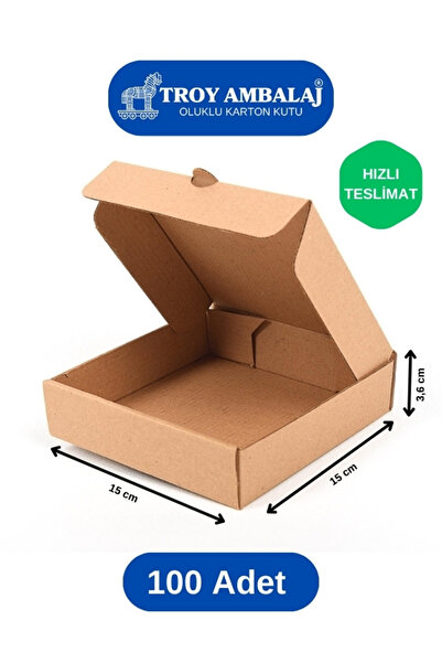 TROY AMBALAJ 15x15x3,6 Cm Eticaret Takı Hediye  Aksesuar Kutusu ( 100'li Paket )