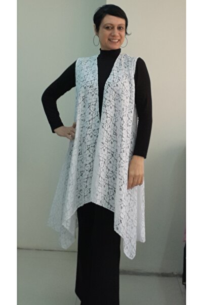 Mertcan Butik White Asymmetrical Pattern Flower Print Loose Lace Vest