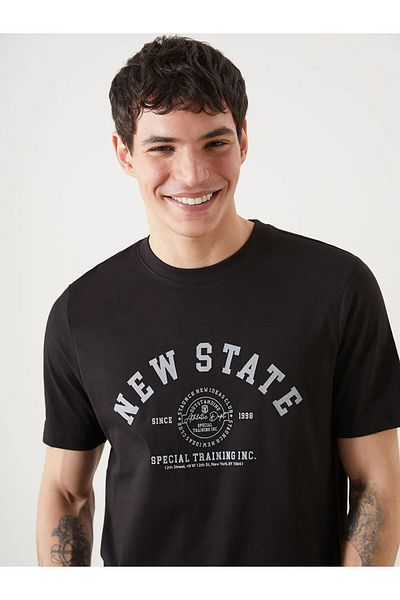 LC Waikiki Ανδρικό μπλουζάκι με στάμπα μαύρο Crew Neck