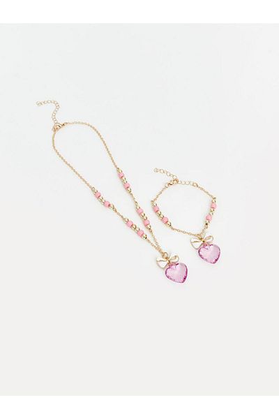 LC Waikiki Lcw Accessories Mixed Heart Pattern Girl Necklace and Bracelet Set