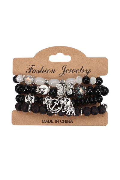 Choice Black Bohemian Bracelets Set For Women Stackable Butterfly Elephant Anchor Pendant Beads Bracelet