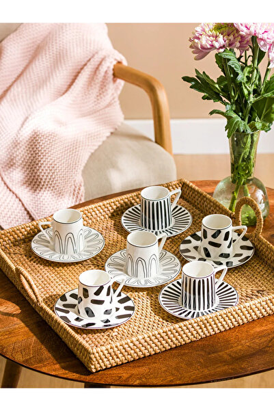 LC Waikiki LCW HOME Siyah Desenli 6 Kişilik Porselen Kahve Fincan Takımı
