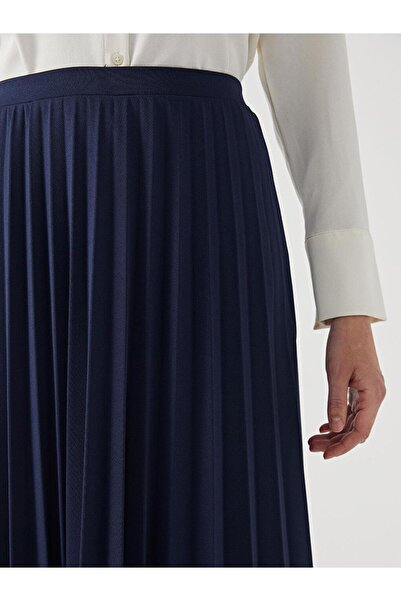 LC Waikiki LCW Modest  Beli Lastikli Düz Krep Kadın Pileli Etek