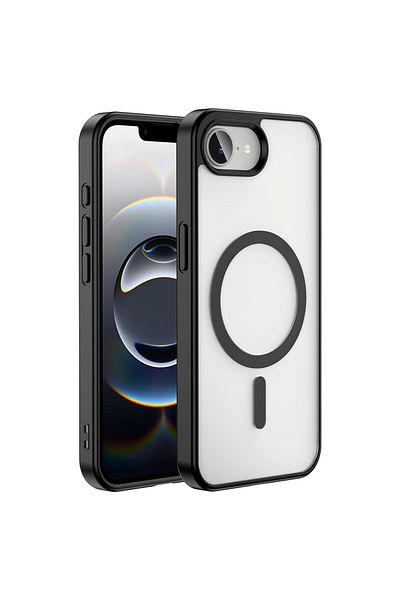 m.tk moveteck جراب Apple iPhone 16e ذو حواف سوداء وظهر شفاف للحماية من الصدمات وغطاء حماية كامل من Magsafe
