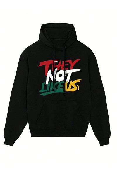 PALPİTO Men's Black They Not Like Us Printed 3 Thread Hooded Hoodie Sweatshirt
