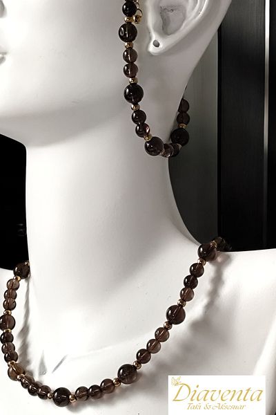 DİAVENTA TAKI VE AKSESUAR Smoky Quartz Design Steel Natural Stone Set