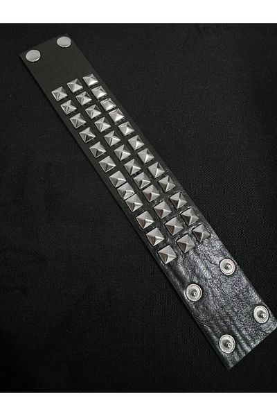 DarkellaStore Gothic Gothic Punk Three Row Square Studded Faux Leather Bracelet (Unisex)