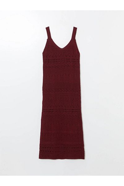 LC Waikiki V-Neck Openwork Women's Knitwear Dress
