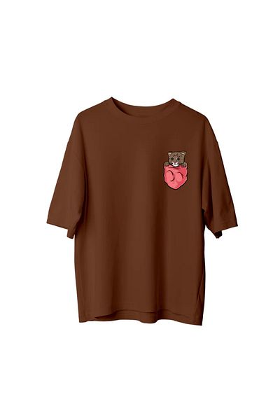 npLStore Унисекс тениска с джоб с котешки джоб, голям размер, 100% памучен размер