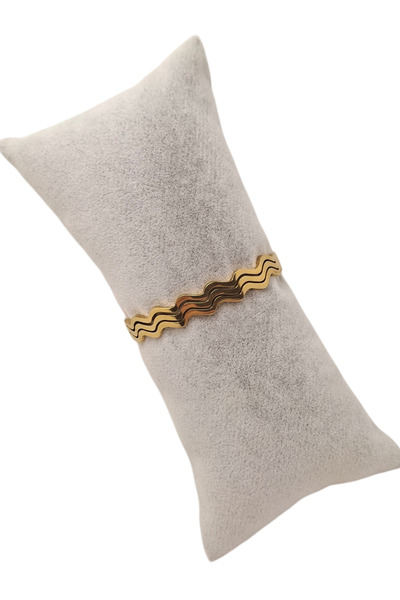 Han Ticarethane سوار بمشبك فولاذي موديل متموج ذهبي اللون