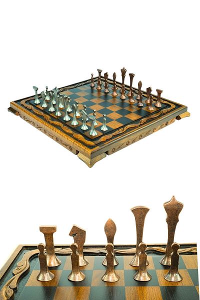 Metalicraft Mc44 Large Size Metal Chess Set – Real Walnut Wood Board – Handmade Antique Stones 35X35Cm
