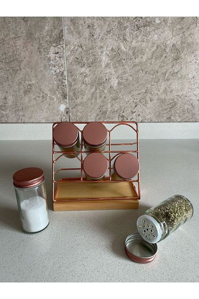 Lili home Metal with Metal Lid - Set of 6 Spice Racks with Bamboo Stand