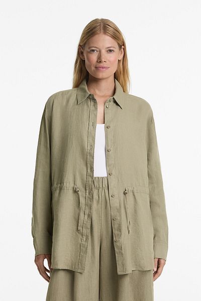 Oysho 100% linen long shirt with adjustable waist