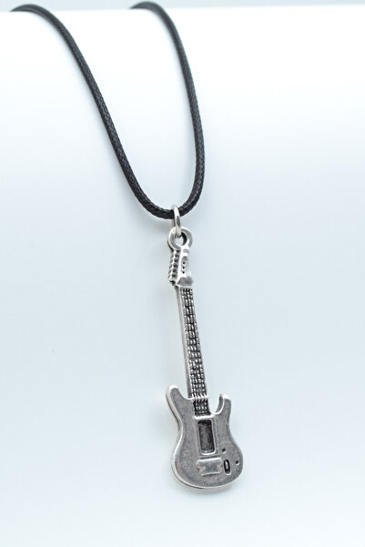 Bu Farklı Elektro Gitar Gümüş Kaplama Deri İp Kolye