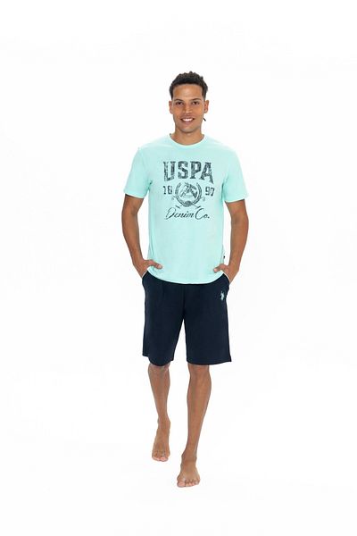 U.S. Polo Assn. Set de pantaloni scurți pentru bărbați, cu licență originală, cu gât rotund