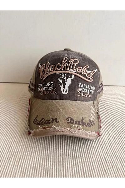 ergül çanta Black Rebel Embroidered Washable Vintage Model Adjustable Unisex Colorful Hat from the Back
