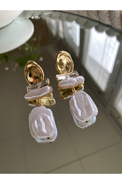 trioco Vintage tasarım barok incili sallantılı gold detay küpe