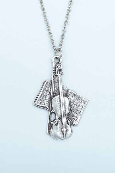 Bu Farklı Keman - Nota Defteri Gümüş Kaplama Düz Zincir Kolye