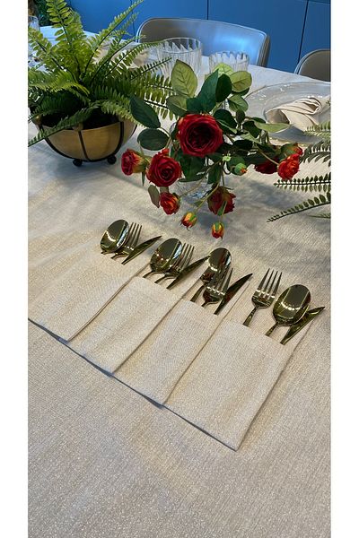 Decamor home Set de 8 linguri Ecru cu sclipici auriu