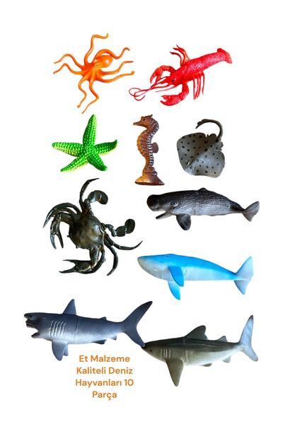FEN TOYS Ahtapot Deniz Yıldızı Vatoz Balina Yengeç 10 Model Deniz Hayvanları
