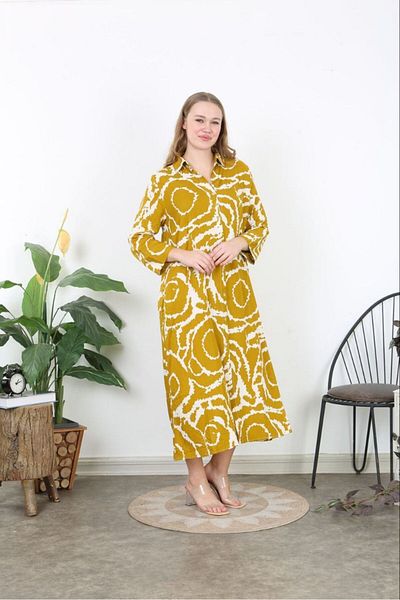 disponible Wide Patterned Buttoned Hijab Oversize Dress