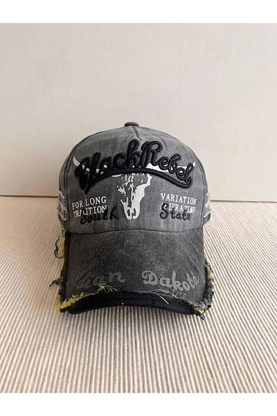 ergül çanta Μαύρο Rebel Κεντημένο Πλενόμενο Vintage Μοντέλο Ρυθμιζόμενο Unisex Πολύχρωμο Καπέλο στην πλάτη