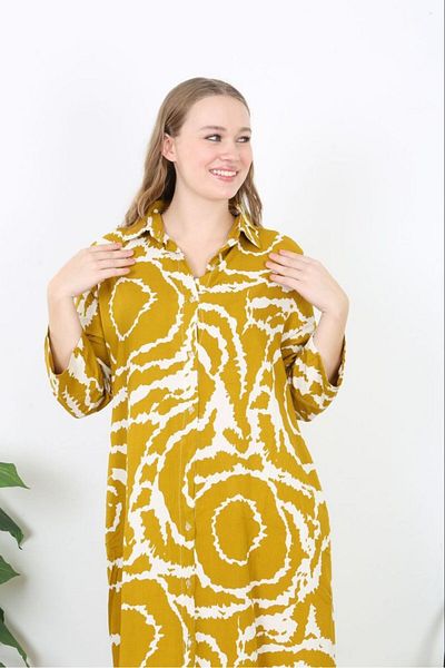 disponible Wide Patterned Buttoned Hijab Oversize Dress