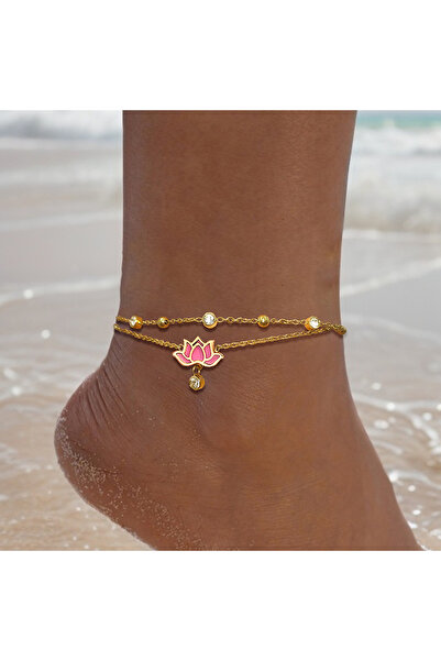 Choice قلادة لوتس بيضاء وردية اللون متعددة الطبقات من الفولاذ المقاوم للصدأ و...