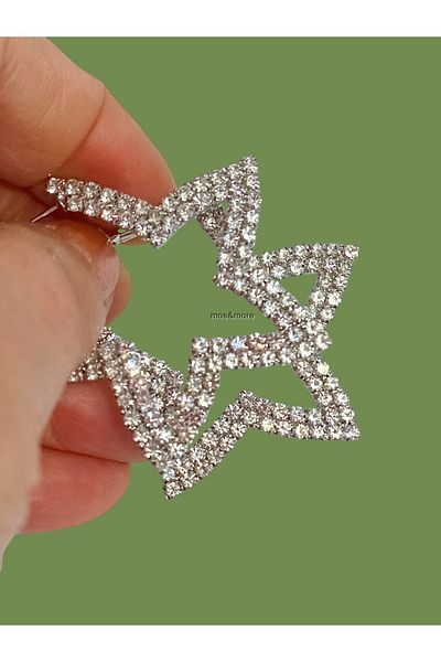 mos&more Silver Crystal Stone Big Star Women's Evening Dress Earrings, Waterway