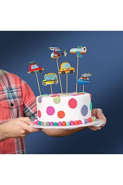 Partifabrik Šareni kolač sa čačkalicama, ukras sa 6 delova na temu vozila