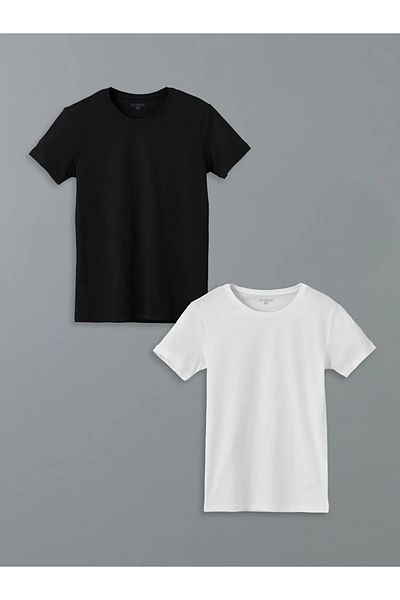 LC Waikiki Black Crew Neck Combed Cotton Men's Undershirt Set of 2
