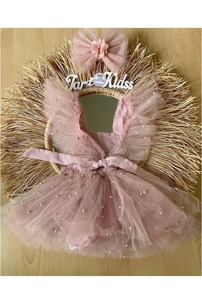 EBRU ÖZÖRGÜCÜ Girl's Tutu Salopette Dress with Pearls, Flowers and Bandana
