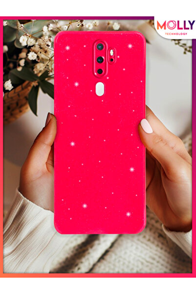 Molly Oppo A5 2020 İçin Neon Pembe Berry Simli Parlak Silikon Kılıf