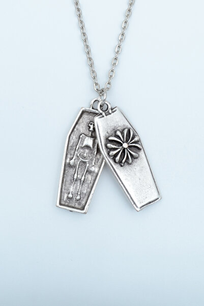 Bu Farklı Tabut - İskelet Gümüş Kaplama Düz Zincir Kolye