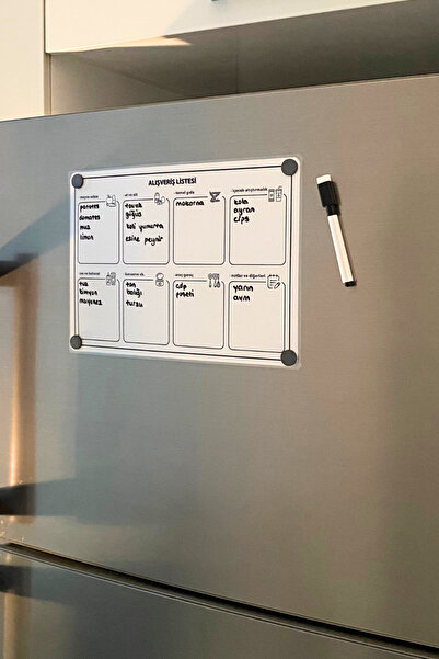 caps Kategorilere Ayrılmış Alışveriş Listesi Ve Notlar - Buzdolabı Üstü Magnetli Planlayıcı - Siyah Beyaz