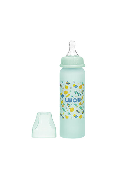 LUQU BABY زجاجة رضاعة LuQu المغطاة بالسيليكون (زجاج من الداخل/سيليكون من الخا...