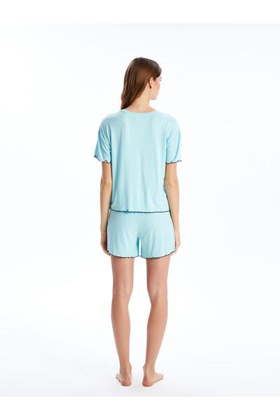 LC Waikiki LCW DREAM  Bisiklet Yaka Dokulu Kadın Şortlu Pijama Takımı