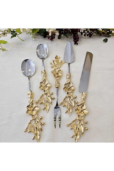 MaviDamla 5 Piece Japanese Rose Service Set Gold