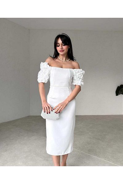 MODA DURAĞI Pearl Detail Quality Atlas Dress