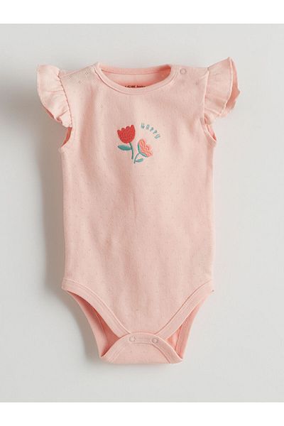 LC Waikiki Pink Floral Cotton Baby Girl Bodysuit and Shorts 2-Piece Set