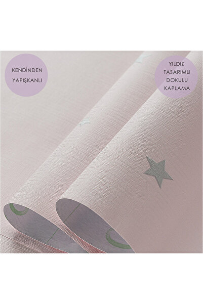 Vendyl Çocuk Odası Kendinden Yapışkanlı Yıldız Görünümlü Duvar Kağıdı Mavi