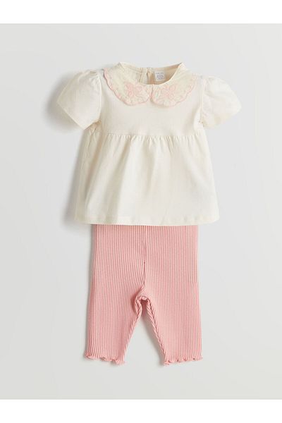 LC Waikiki Lcw Cotton Baby Girl Blouse and Capri Leggings 2 Pack