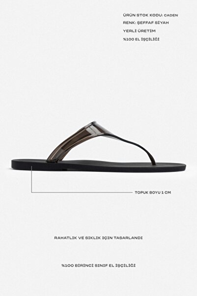 NİŞANTAŞI SHOES Dámské žabky Caden Transparent Black Flat Sole