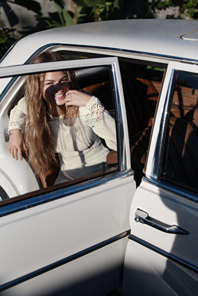 H&M Delik Desenli Mini Triko Elbise