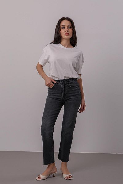 FACETTE Women's Anthracite Cut Leg Lycra High Waist Jean