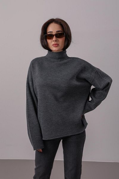 FACETTE Pulover oversize pentru damă, antracit, cu guler în picioare