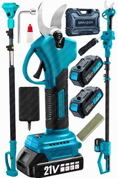 Graizer Alman 21 V Akülü Bağ Dal Ağaç Budama Kesme Şarjlı Makası Makas Makinesi +
Teleskop Uzatma